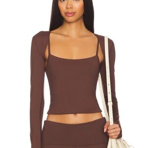 Square-Neck Brown Tank Top with Attached Long Sleeve Bolero From Revolve